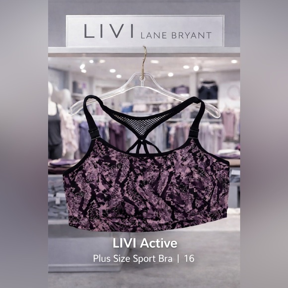 Livi Active Other - Lane Bryant Livi Active Womens Sports Bra Purple Black Snakeskin Mesh Plus 16